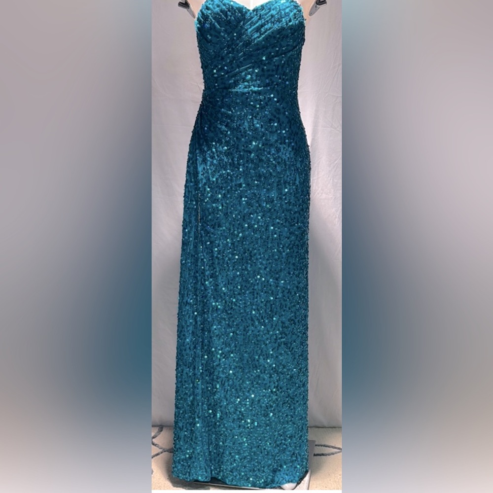 Elegant Teal Sequin Evening Gown